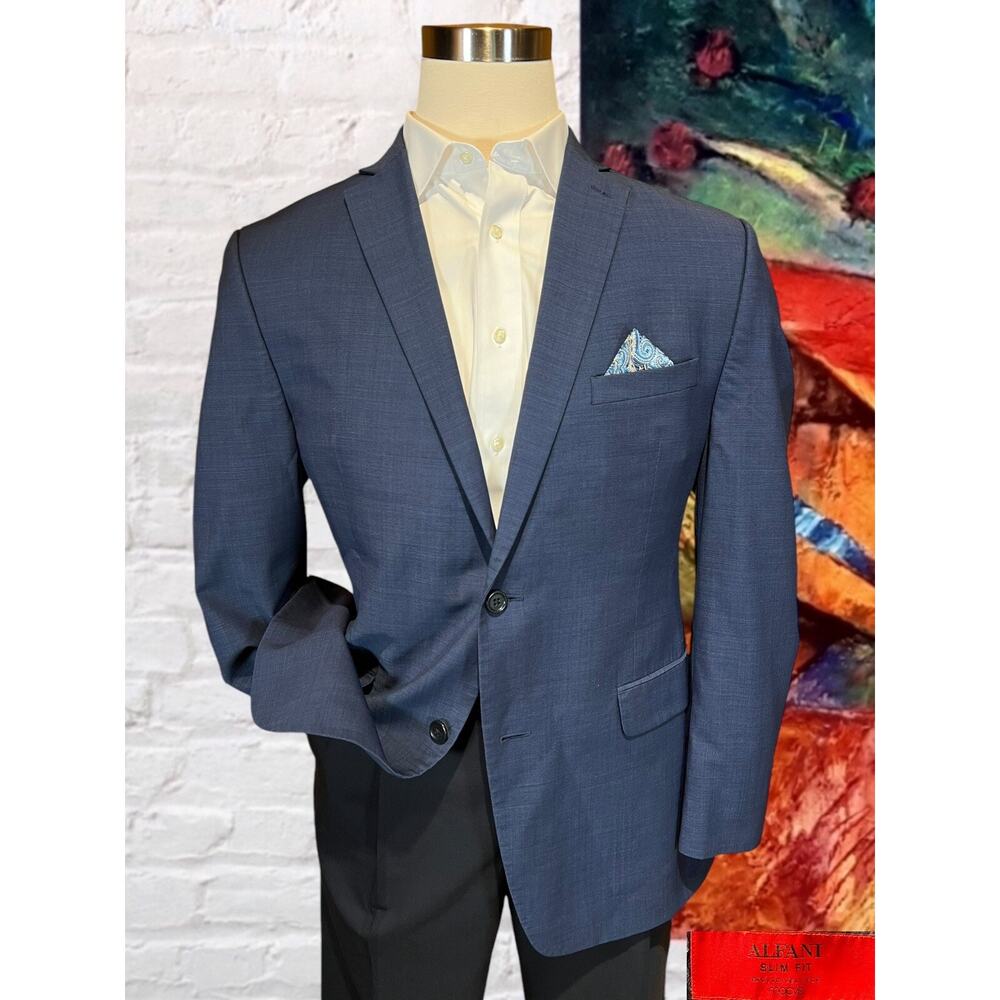 Alfani 40-42R Slim Royal Cobalt Blue Nailhead Casual Blazer Sport Suit Jacket - Picture 9 of 16